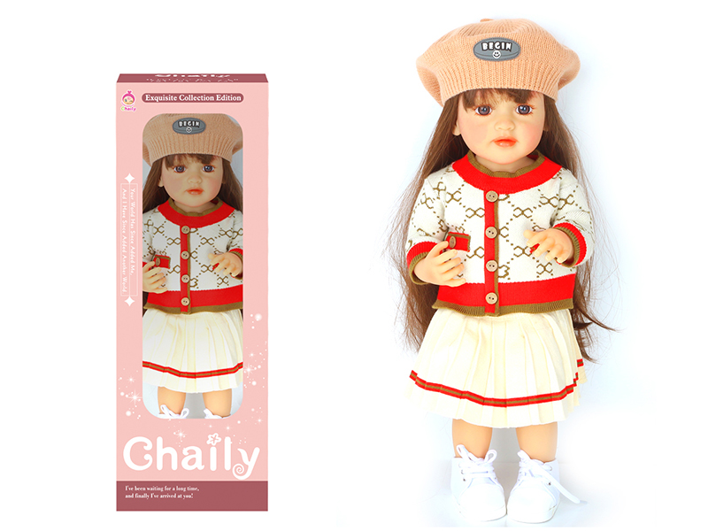 55CM Soft Glue Reborn Baby Doll(Machine Hair Transplant)With Diaper, Birth Card, Woollen Cap