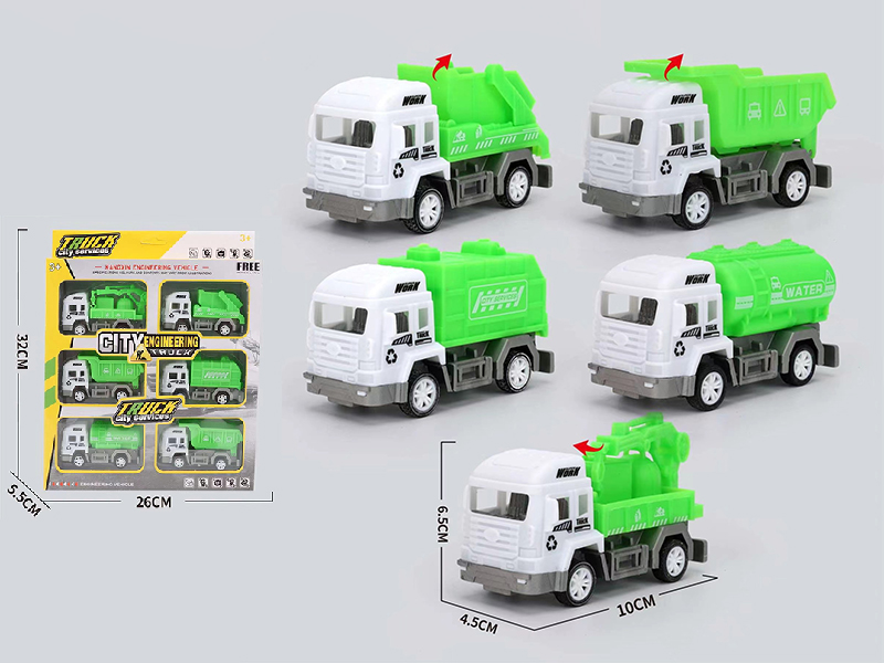 6pcs Pull Back Sanitation Trucks