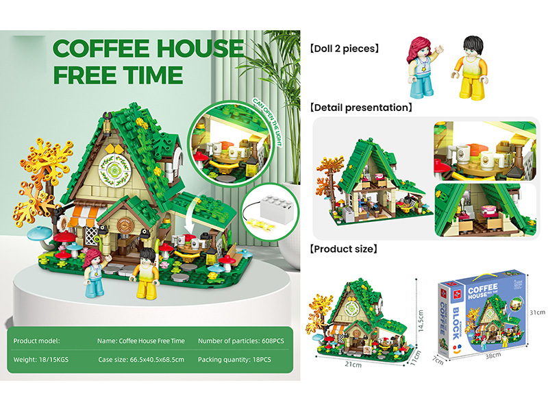 Small Particle Building Blocks - Coffee House Free Time With Lights(Doll 2pcs)608pcs