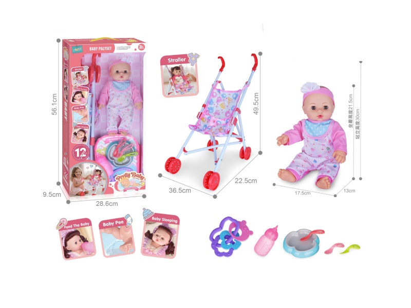 14-Inch Hollow Doll With Cart With 12-Tone Ic