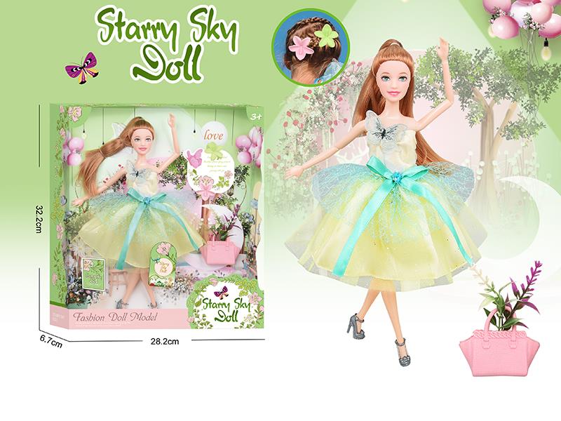 11.5 Inch 11-Joints Fashion Doll With 2 Hair Clips, Handbag, Simulated Bouquet