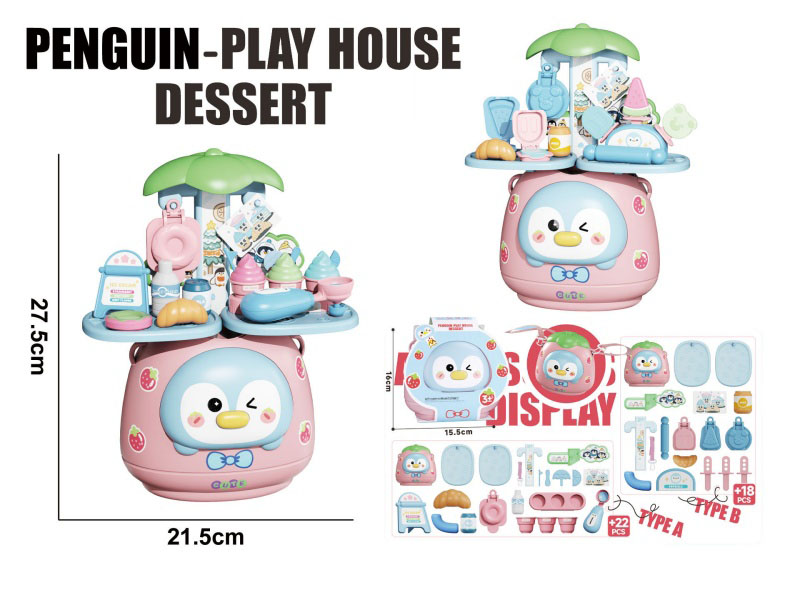 Cartoon And Educational Multi-Functional Dessert Tableware Table/Fruit And Vegetable Table, Penguin Pattern Role-Playing Toy
