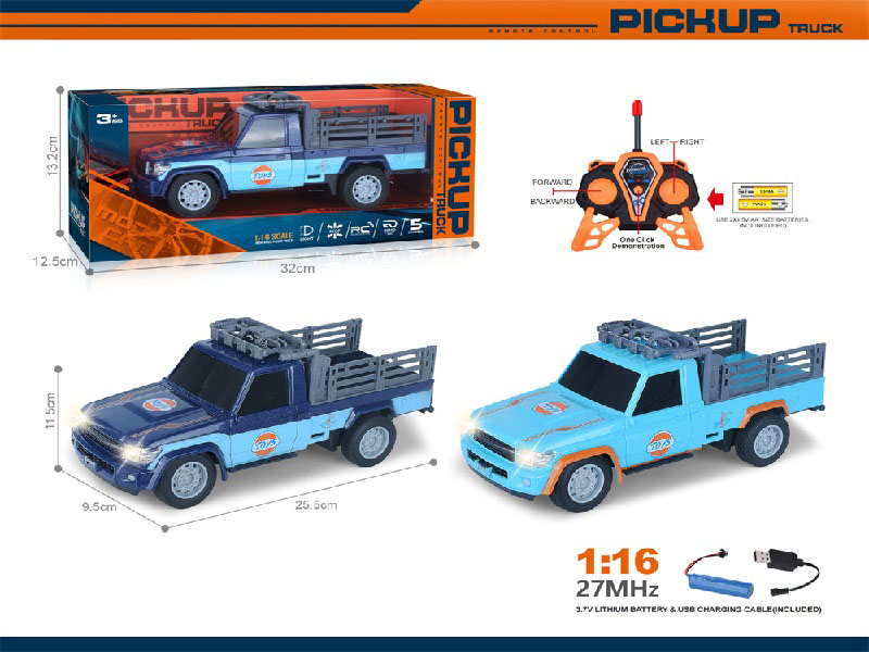 27Mhz 1:16 Five-Way Uv Printing Remote Control Pickup Truck With Front Headlights One-Click Demonstration (Including Electricity)