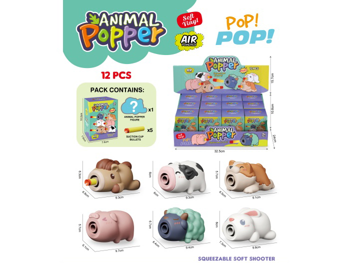 6-Piece Mixed Set Of Soft Rubber Animal Blasters Display Box