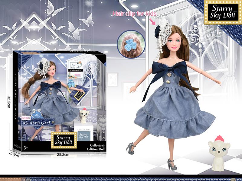 11.5 Inch 11-Joints Fashion Doll With Kids Hair Clip, Small Hair Clip, Dog