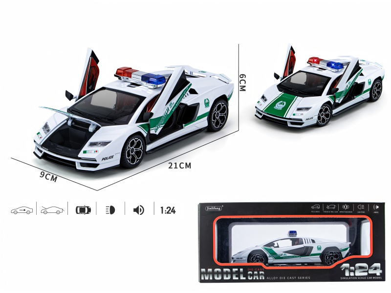 1:24 Lamborghini 800 Middle East Police Car Version Pull Back Alloy 4-Door Car Model With Sound And Light