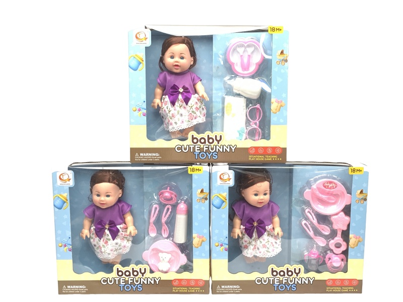 A Mixed Set Of Three Types Of 10-Inch Figurines And Dolls With Tableware
