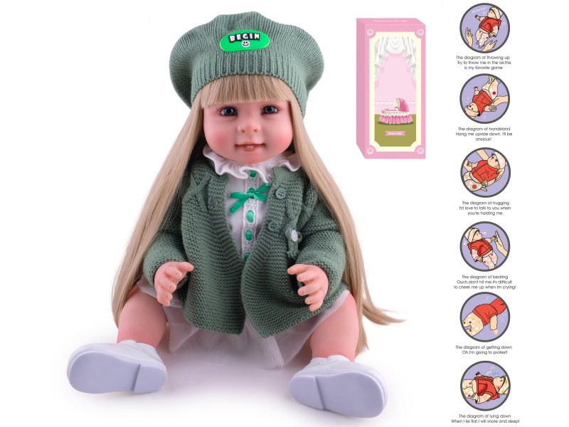 55cm Soft Plastic Reborn Doll(Wig Sheath) With Feeding-Bottle, Magnetic Pacifier, Diaper, Birth Card, With Gravity-Sensing Sound-Emitting Function