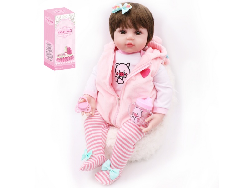 45cm Soft Plastic Soft Plastic Reborn Doll(Wig Sheath)With Feeding-Bottle, Magnetic Pacifier, Diaper, Birth Card