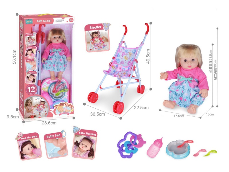 14-Inch Hollow Doll With Cart With 12-Tone Ic