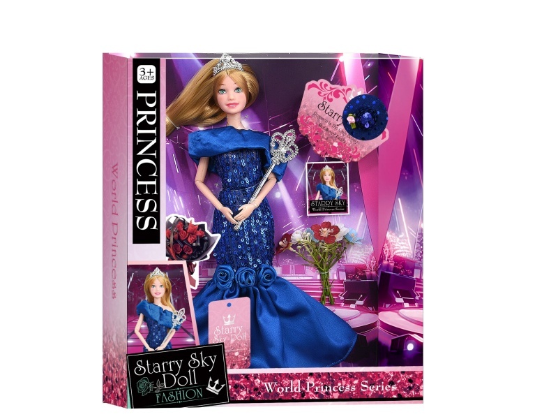 11.5-Inch 11-Joint - World Princess Series - With Crown - Exquisite Hat Hairpin - Magic Wand - Realistic Bouquet