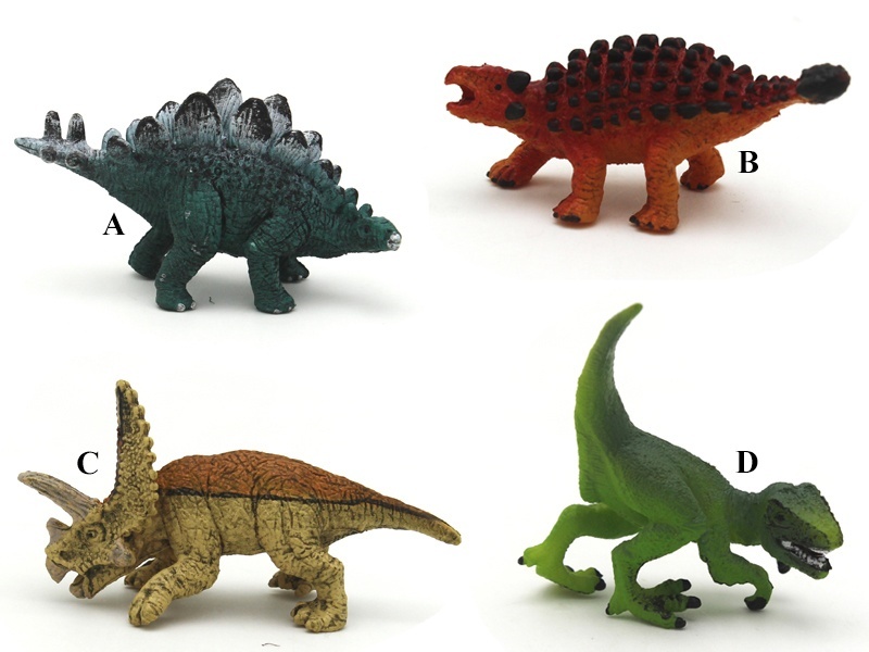 Four Mini Dinosaurs (A Stegosaurus +B Pteranodon +C Pentagonal +D Velociraptor) Are Of High Quality