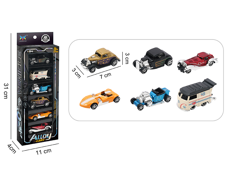 1:64 Alloy Slide Cars 6pcs