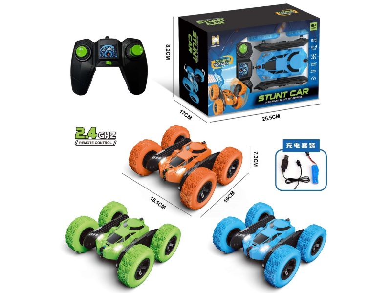 Four-Way Stunt Double-Sided Vehicle (Mixed In Orange, Blue And Green Colors, With Electricity Included)
