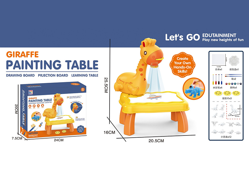 Giraffe Projection Painting Table + 12 Color Painting Dinosaurs