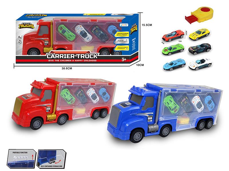 Friction Carrier Truck + 4 Slide Alloy Cars + Launcher