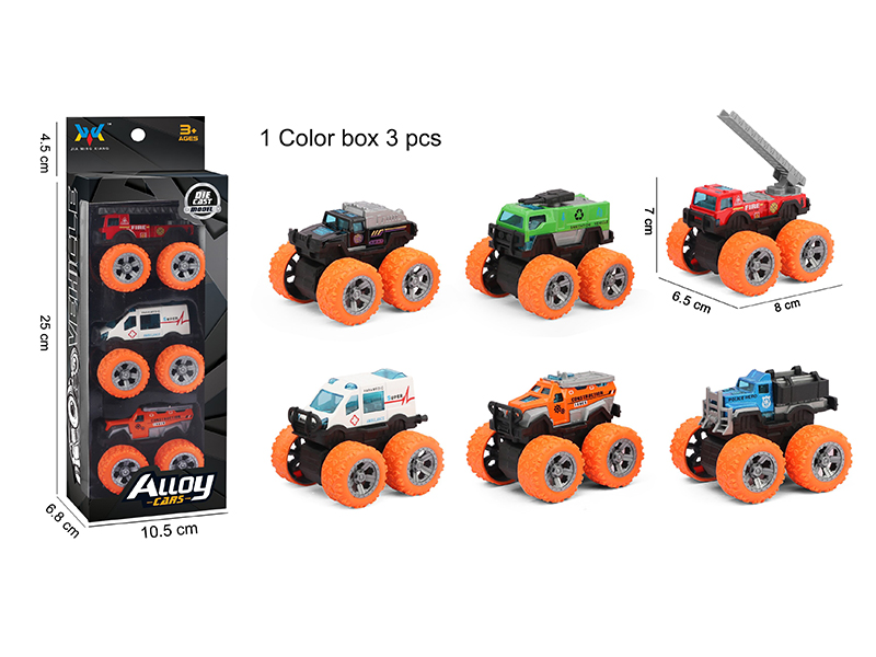 Pull Back Alloy Big Wheel Cars 3pcs