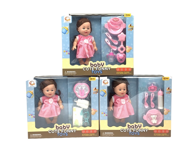 A Mixed Set Of Three Types Of 10-Inch Figurines And Dolls With Tableware