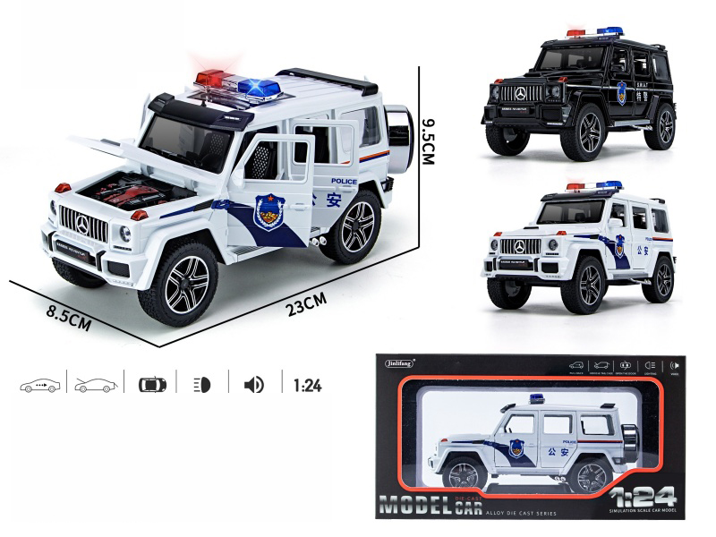 1:24 Benz G-Class Police Car Version Pull Back Alloy Six-Door Car Model With Sound And Lights