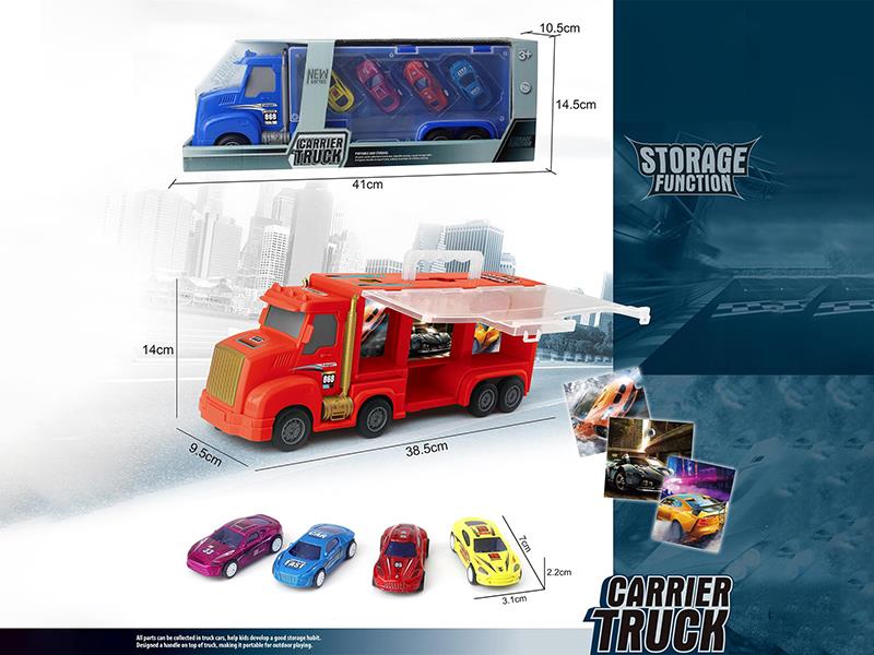 Friction Storage Carrier Truck + 4 Pull Back Alloy Cars