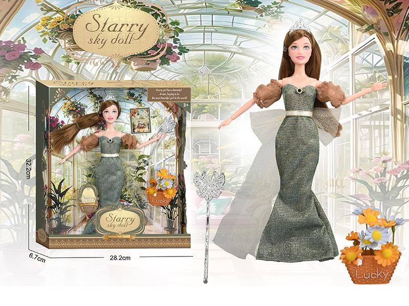 11.5 Inch 11-Joints Fashion Doll With Crown, Magic Stick, Simulated Bouquet, Handbag