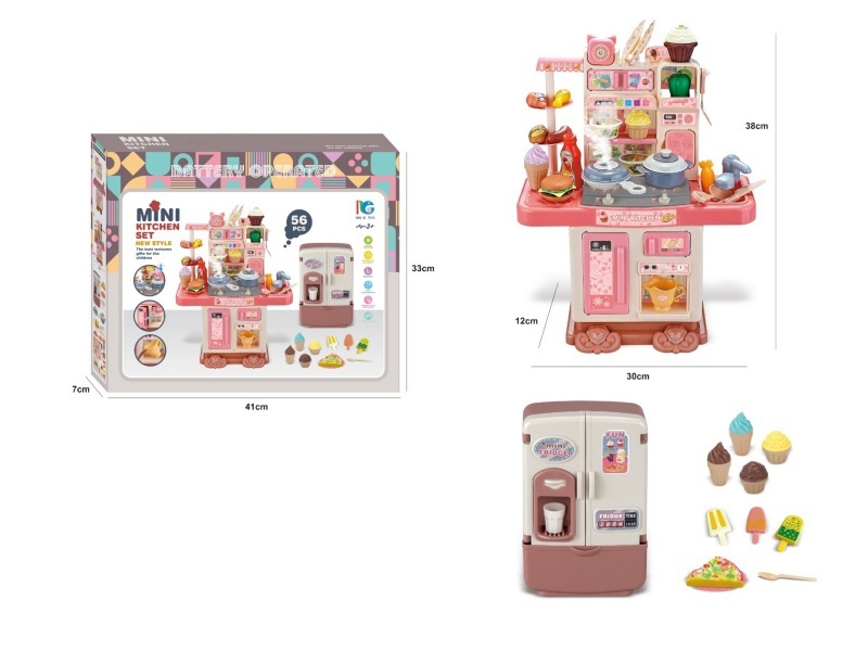 Simulated Small Dining Table + Refrigerator Spray With Lighting And Music (2Aa Not Included)