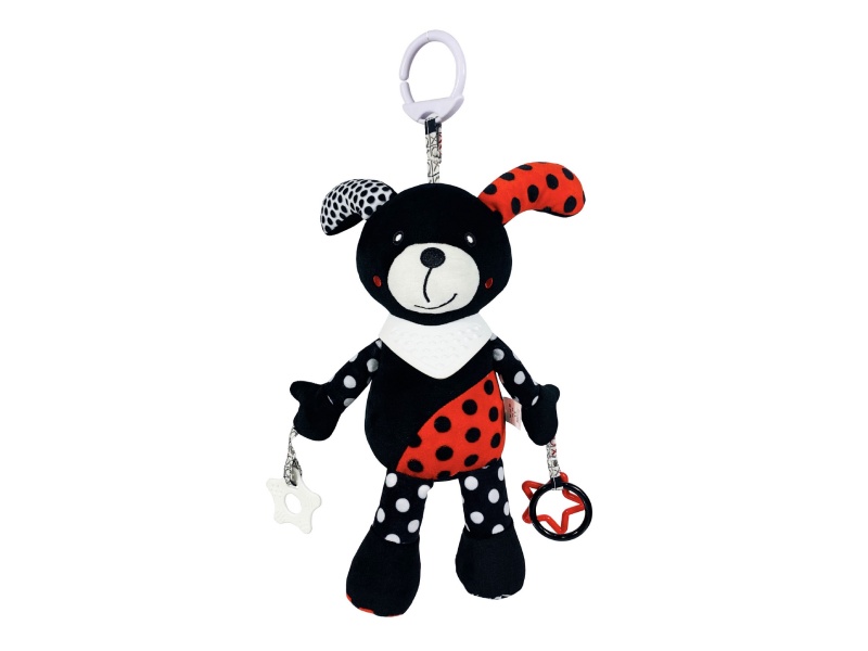 Black Puppy Baby Soothing Bell Teething Ring Plush Pendant