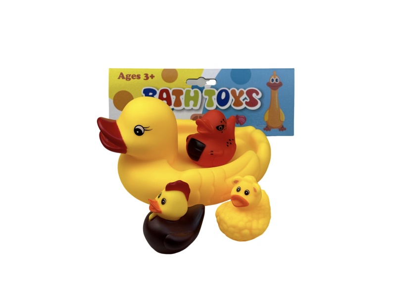 A Large Female Duck Playing In The Bathroom With An Animal Duck