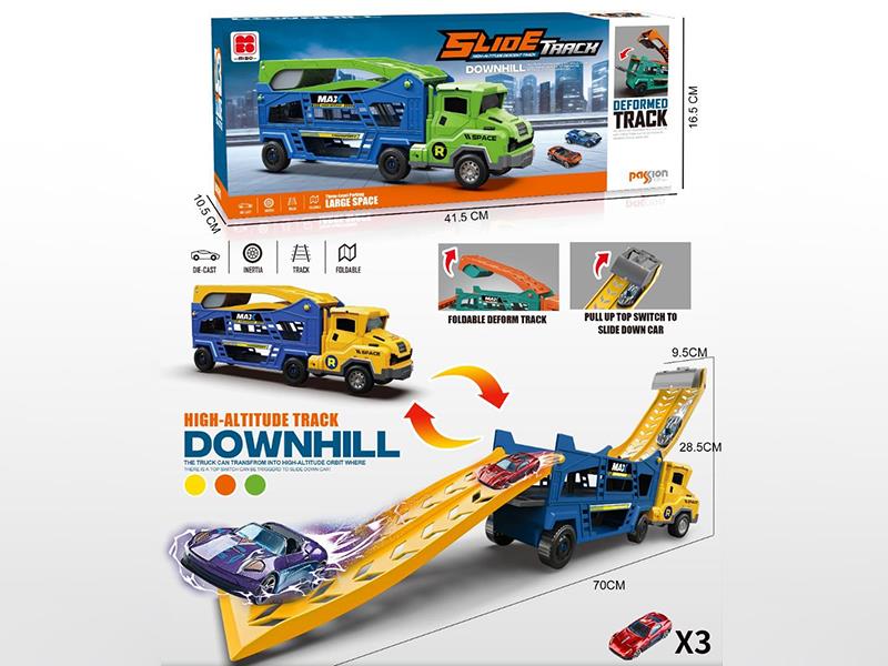 Friction Flodable Deform Track Storage Truck + 3 Alloy Cars