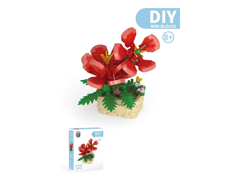 Hibiscus Flower Building Block Basket Series 196 PCS