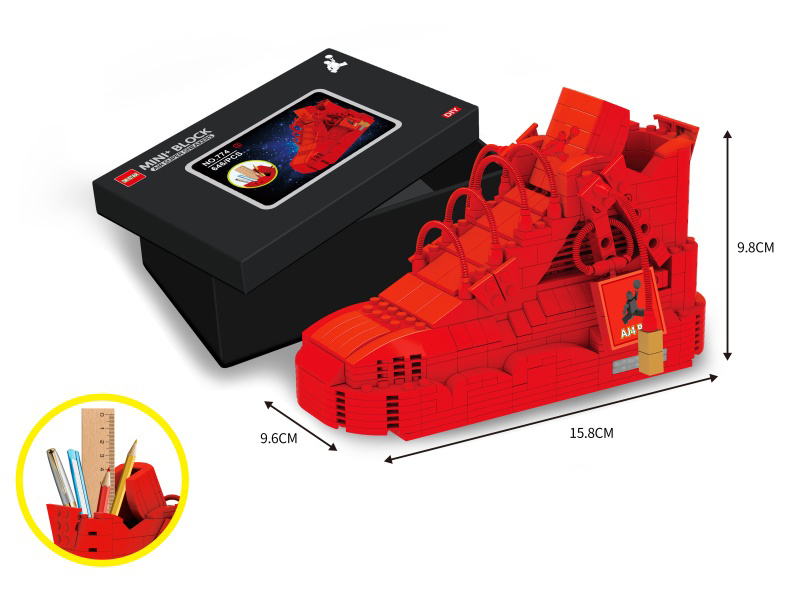 Mini Building Blocks Red AJ4 Sneakers Pen Holder 646pcs