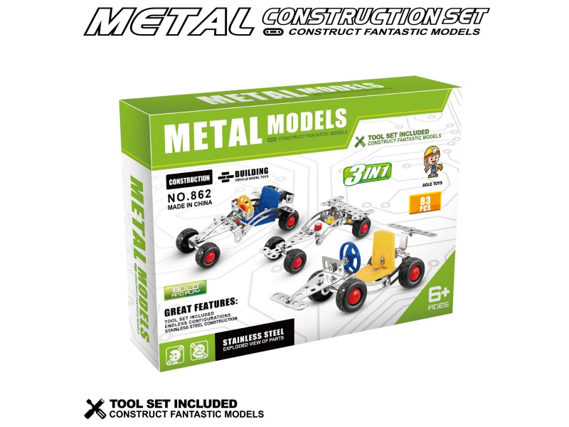 Metal Building Blocks - 3-In-1 Racing Car 83 Pieces