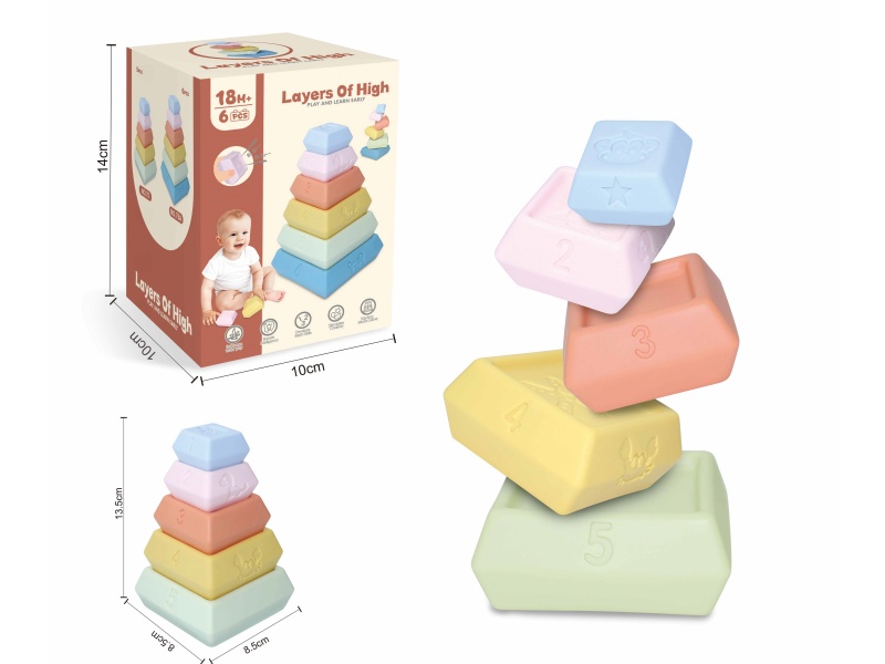 Soft Plastic Five-Layer Tetrahedral Stacking Toy 5pcs