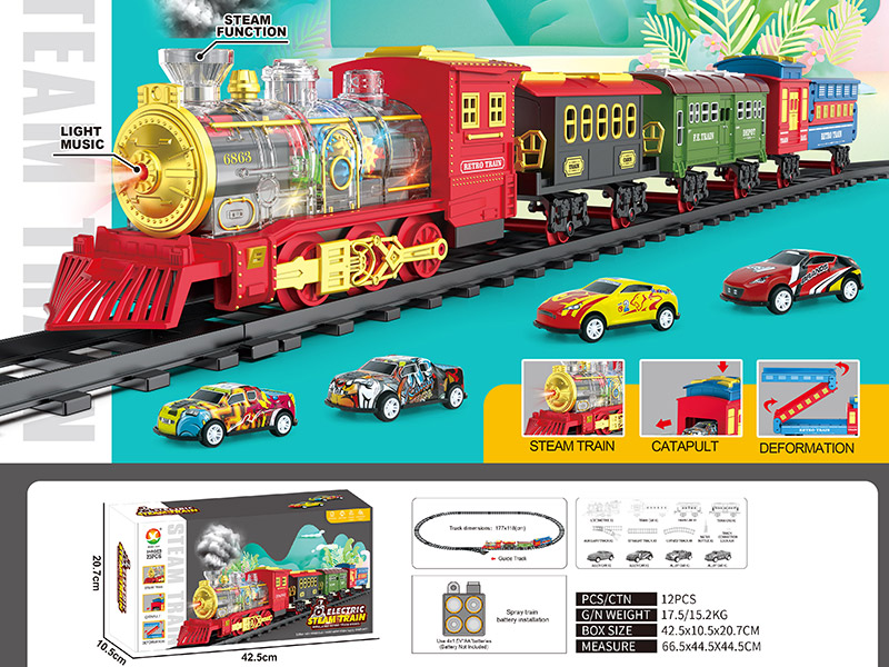 Classical Steam Transparent Gear Locomotive Electric Rail Train Toy
