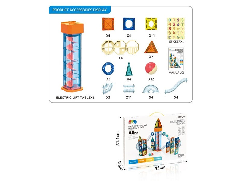 Electric Lifting Platform Magnetic Pipe Building Blocks (68 Pieces)
