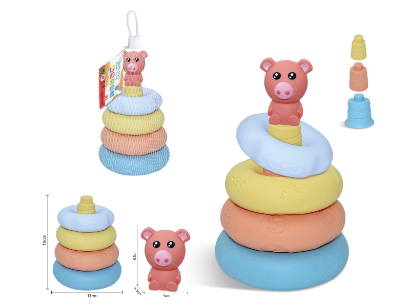 Soft Rubber Stacking Ring Finger Doll Set(Pig) 8PCS