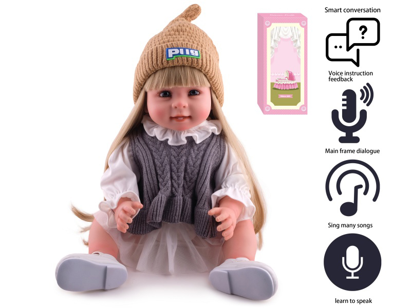 55cm Soft Plastic Reborn Doll(Wig Sheath) With Feeding-Bottle, Magnetic Pacifier, Diaper, Birth Card With Smart Conversation, Recording Functions