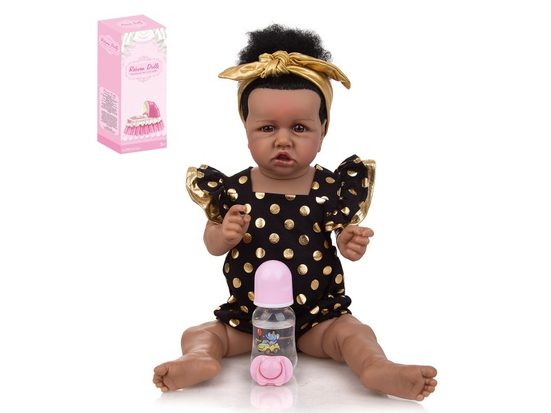 58Cm Reborn Soft Rubber High-Fidelity Baby Doll (Ordinary Pp Car Hair) With Baby Bottle, Magnetic Pacifier, Diaper, Birth Card