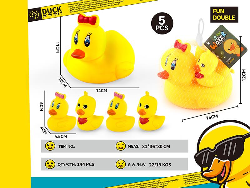 Vinyl Duck Toys With BB Whistle + Small Ducks 4pcs