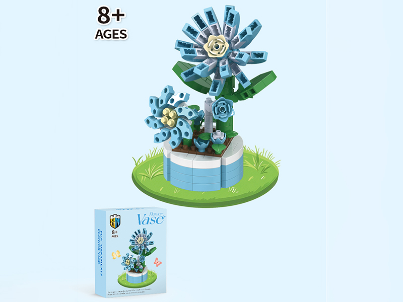 Blue Dahlia Building Block Flower Potted Plant Series 379 PCS