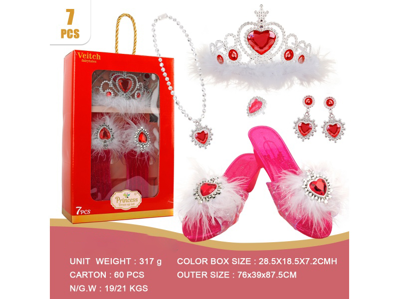 Feather Crown Feather Princess Shoes Set 7Pcs