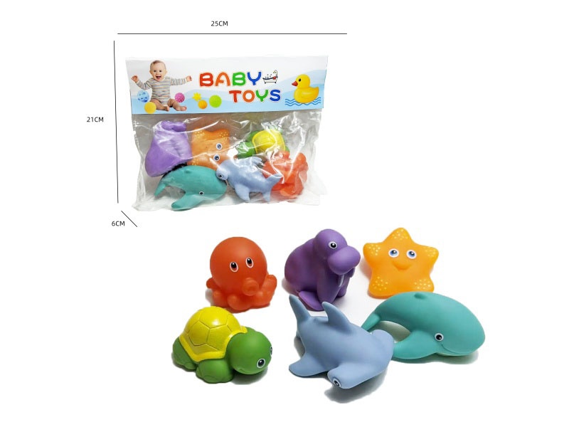 Soft Rubber Double-Color-Changing Marine Animals (6-Piece Set) Cross-Border Bathroom Fish-Catching Toys, Bathing Toys, Fish-Catching And Bathing Toys, Children'S Water-Playing Toys With Rubber