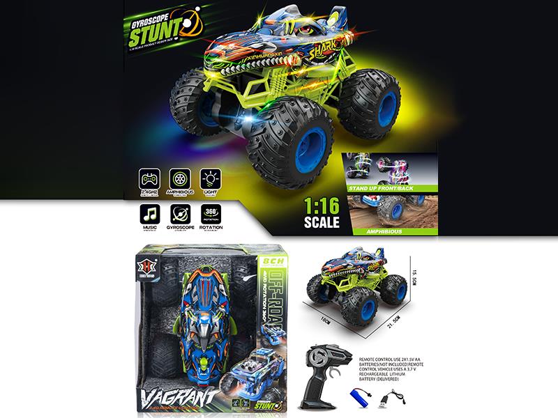 1:16 8CH Remote Control PVC Shark Monster Truck With Gyroscope, Light