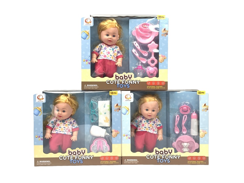 A Mixed Set Of Three 12-Inch Dolls With Tableware And Ic