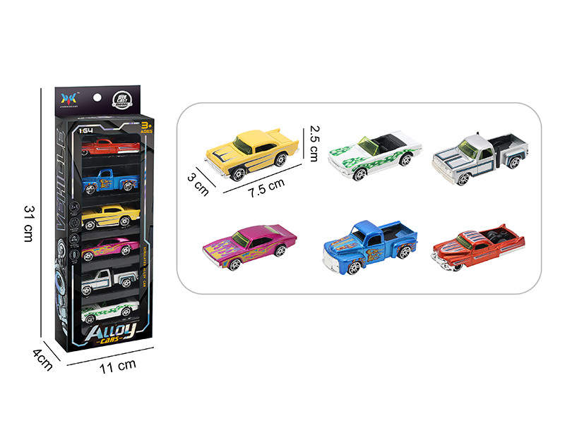 1:64 Alloy Slide Cars 6pcs
