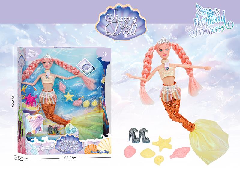 11.5 Inch 11-Joints Mermaid Princess Doll With Crown, Sea Shell Accessories
