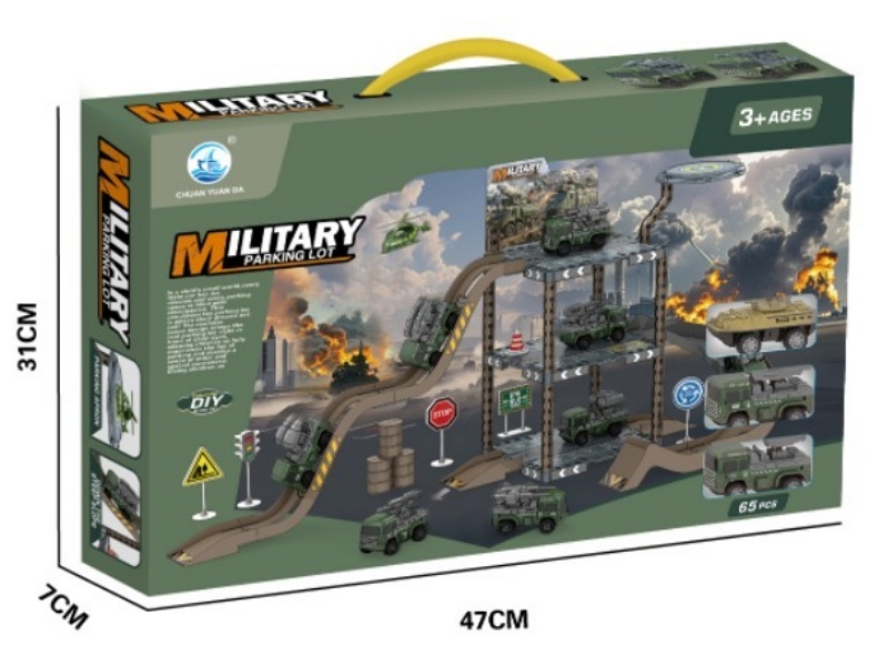 The Military Parking Lot Is Equipped With Two Vehicles And One Aircraft