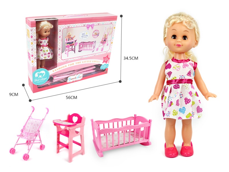 14-Inch Cute Girl Three-In-One (Crib + Chair + Stroller)
