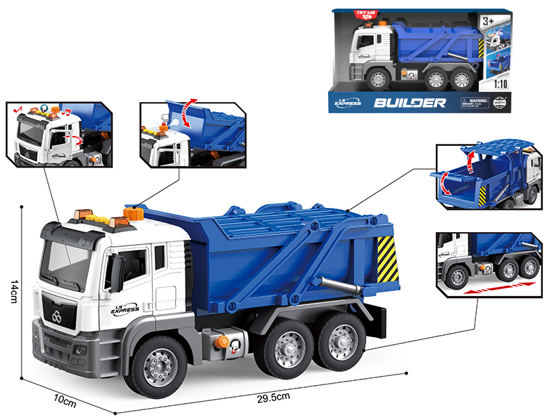1:10 Friction Dump Truck(Open Door, Sound, Light, Pump)