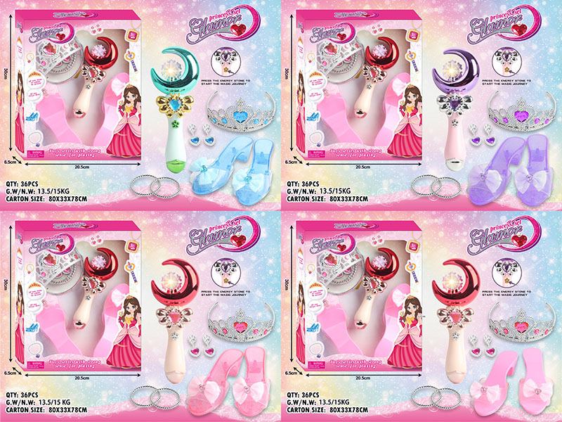 Magic Wand Princess Dress Up Play Shoes & Jewelry Set 8pcs